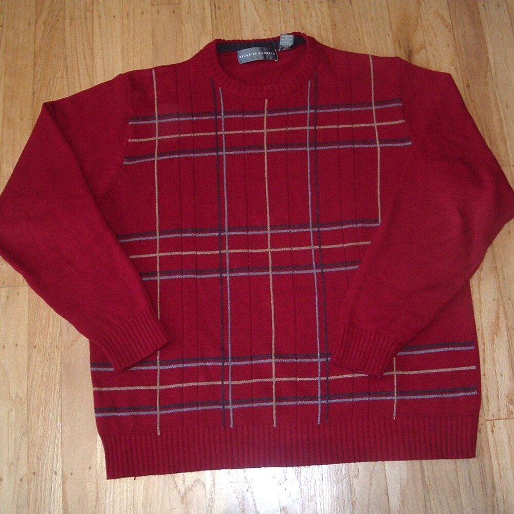 Oscar de la Renta Vintage Grandpa Striped Plaid Sweater XL NWOT